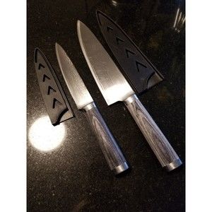 2 Vintage FUJIMARU Damscus Steel Knives Oriental Knife. Kitchen with Sheath. Set